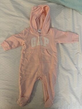 GAP Light Pink Hooded Footed Baby One-Piece